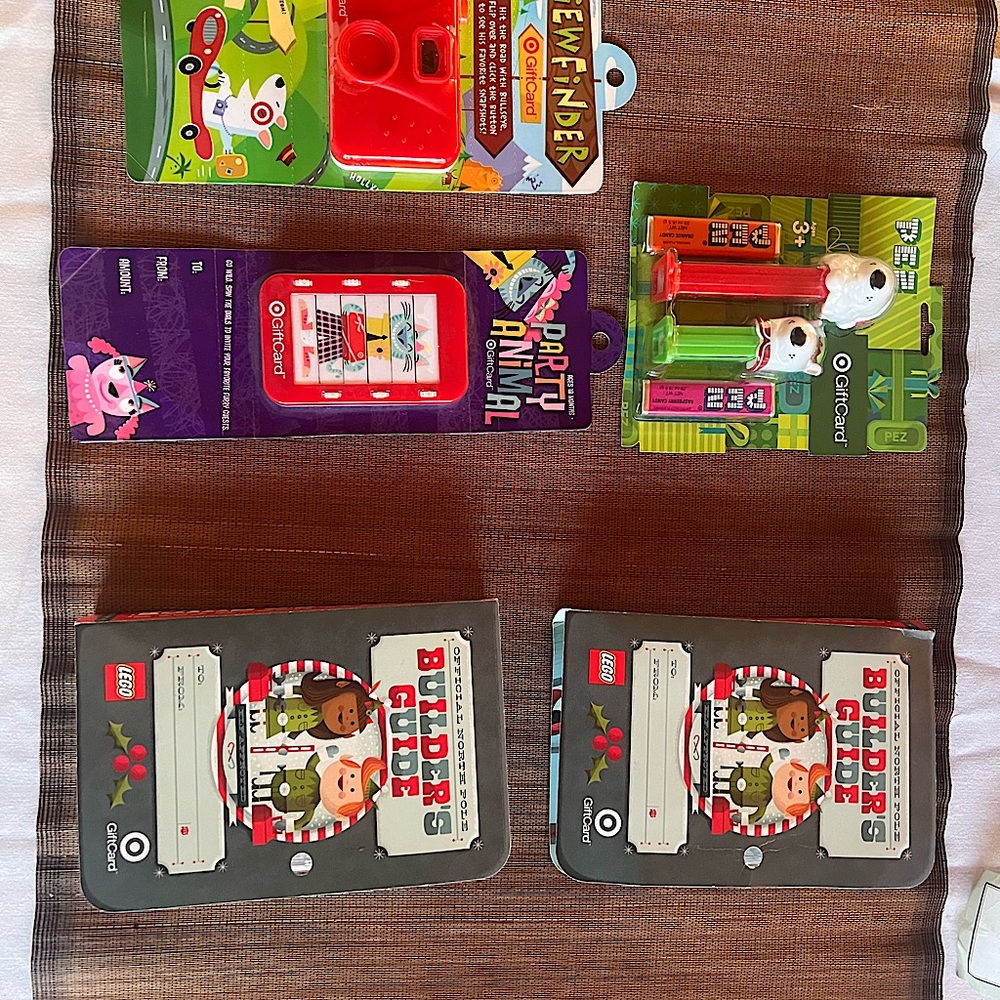 Five (5) 2011 Rare Target gift cards no value  2-LEGO/1-PEZ